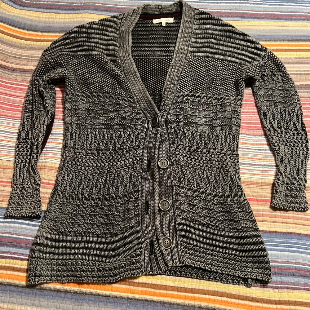 Gilded Intent‎ Womens Gray Black Knit Cardigan Sweater Long Sleeve Elbow Size S